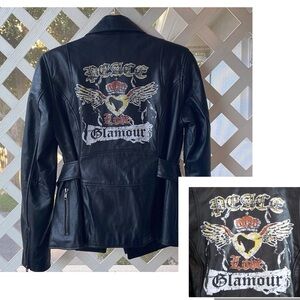 INC Int’l Concepts Leather Graphic-Back Moto Jacket